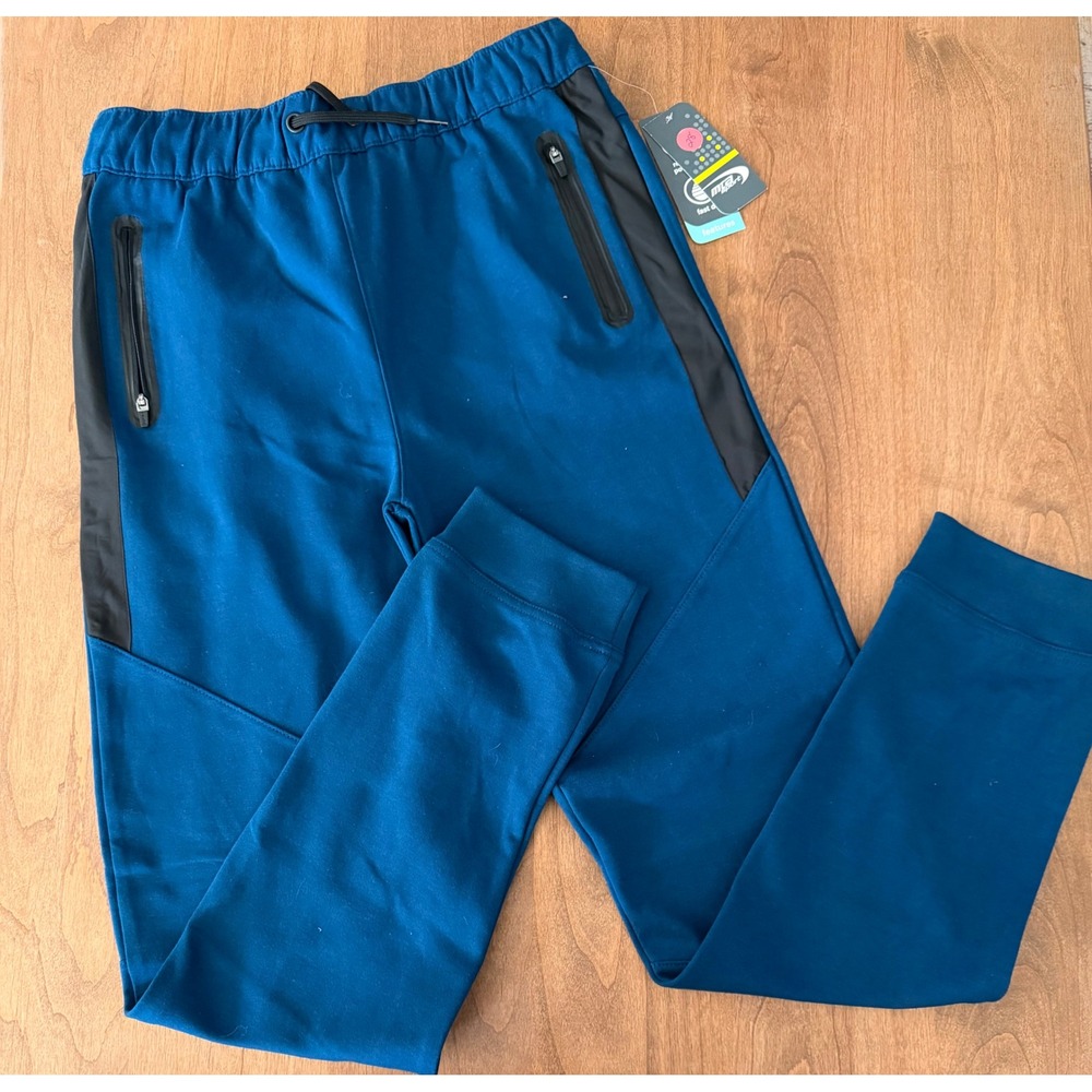 MVP Boys Tech Fleece Joggers Teal Blue Black Side Stripe XL 14/16 NWT